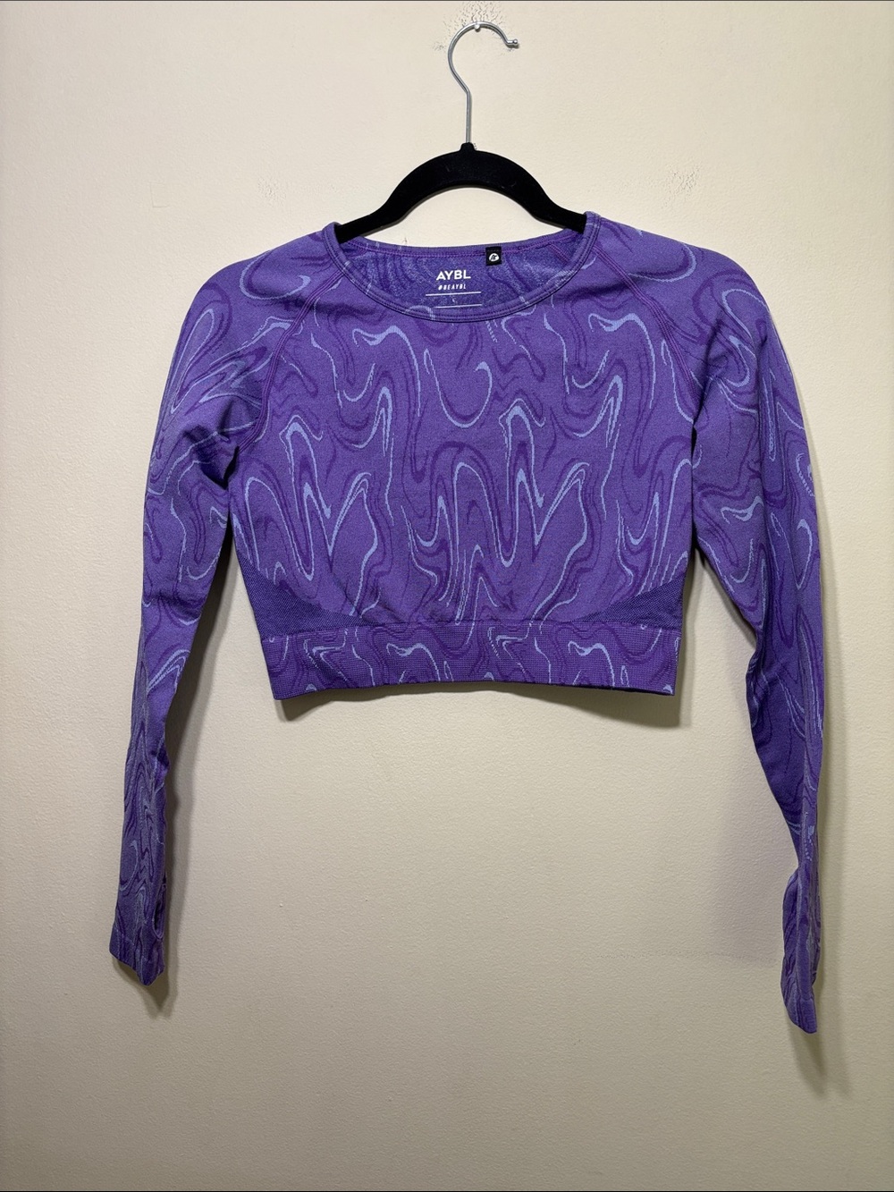 AYBL Purple Marble Long Sleeve Crop Top - Swirl Print